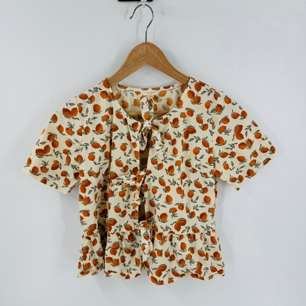 Cream & Orange Tie-Front Peplum Blouse - Picture 8 of 8